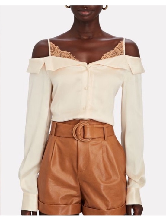 Jonathan Simkhai Tops - Jonathan Simkhai Caylee Silk Lace Plisse Off Shoulder Button Down Ivory